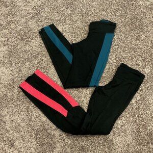 Under Armour Black Leggings with Pink and Blue Stripes Lot of 2, XS